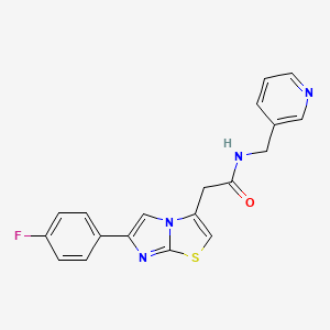 molecular formula C19H15FN4OS B2725747 2-(6-(4-fluorophenyl)imidazo[2,1-b]thiazol-3-yl)-N-(pyridin-3-ylmethyl)acetamide CAS No. 897464-62-9