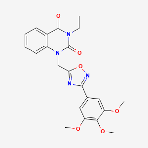 molecular formula C22H22N4O6 B2725750 3-ethyl-1-((3-(3,4,5-trimethoxyphenyl)-1,2,4-oxadiazol-5-yl)methyl)quinazoline-2,4(1H,3H)-dione CAS No. 1207059-73-1