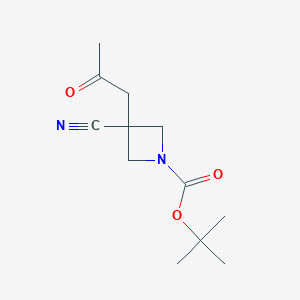 molecular formula C12H18N2O3 B2725755 Tert-butyl 3-cyano-3-(2-oxopropyl)azetidine-1-carboxylate CAS No. 2122452-59-7