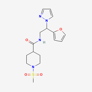 molecular formula C16H22N4O4S B2725765 N-(2-(furan-2-yl)-2-(1H-pyrazol-1-yl)ethyl)-1-(methylsulfonyl)piperidine-4-carboxamide CAS No. 2034593-44-5