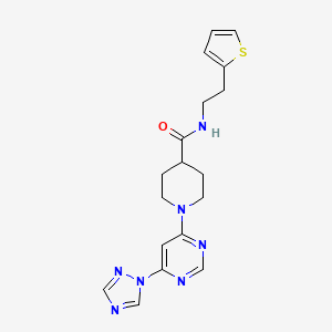 molecular formula C18H21N7OS B2725768 1-(6-(1H-1,2,4-triazol-1-yl)pyrimidin-4-yl)-N-(2-(thiophen-2-yl)ethyl)piperidine-4-carboxamide CAS No. 1797356-96-7