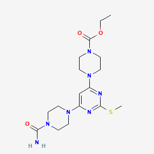 molecular formula C17H27N7O3S B2725770 Ethyl 4-(6-(4-(aminocarbonyl)piperazino)-2-(methylsulfanyl)-4-pyrimidinyl)tetrahydro-1(2H)-pyrazinecarboxylate CAS No. 339017-92-4
