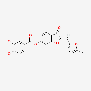 molecular formula C23H18O7 B2725775 (Z)-2-((5-methylfuran-2-yl)methylene)-3-oxo-2,3-dihydrobenzofuran-6-yl 3,4-dimethoxybenzoate CAS No. 622792-55-6