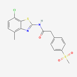 molecular formula C17H15ClN2O3S2 B2725788 N-(7-chloro-4-methylbenzo[d]thiazol-2-yl)-2-(4-(methylsulfonyl)phenyl)acetamide CAS No. 941971-75-1