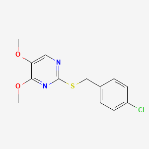 molecular formula C13H13ClN2O2S B2725790 2-((4-Chlorobenzyl)sulfanyl)-4-methoxy-5-pyrimidinyl methyl ether CAS No. 338422-96-1