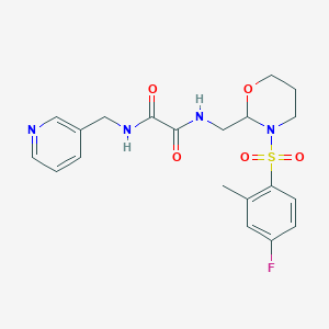 molecular formula C20H23FN4O5S B2725793 N1-((3-((4-fluoro-2-methylphenyl)sulfonyl)-1,3-oxazinan-2-yl)methyl)-N2-(pyridin-3-ylmethyl)oxalamide CAS No. 872987-25-2