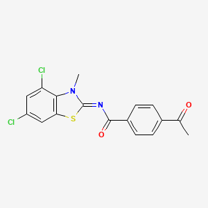 4-acetyl-N-(4,6-dichloro-3-methyl-1,3-benzothiazol-2-ylidene)benzamide