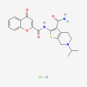 molecular formula C21H22ClN3O4S B2725805 6-异丙基-2-(4-氧代-4H-咔唑-2-基甲酰基)-4,5,6,7-四氢噻吩并[2,3-c]吡啶-3-甲酰胺盐酸盐 CAS No. 1215568-12-9