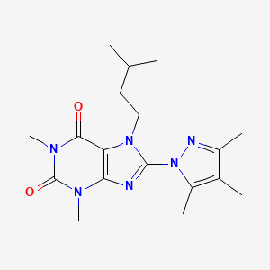 molecular formula C18H26N6O2 B2725837 1,3-dimethyl-7-(3-methylbutyl)-8-(3,4,5-trimethyl-1H-pyrazol-1-yl)-2,3,6,7-tetrahydro-1H-purine-2,6-dione CAS No. 1014031-60-7
