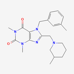 molecular formula C22H29N5O2 B2725838 1,3-dimethyl-7-(3-methylbenzyl)-8-((3-methylpiperidin-1-yl)methyl)-3,7-dihydro-1H-purine-2,6-dione CAS No. 851938-72-2