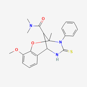 molecular formula C21H23N3O3S B2725846 10-methoxy-N,N,2-trimethyl-3-phenyl-4-thioxo-3,4,5,6-tetrahydro-2H-2,6-methano-1,3,5-benzoxadiazocine-11-carboxamide CAS No. 1024211-75-3