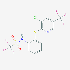 molecular formula C13H7ClF6N2O2S2 B2725857 N-(2-{[3-chloro-5-(trifluoromethyl)-2-pyridinyl]sulfanyl}phenyl)(trifluoro)methanesulfonamide CAS No. 338407-75-3