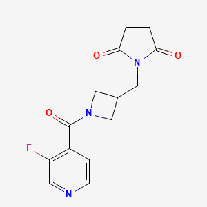 molecular formula C14H14FN3O3 B2725869 1-{[1-(3-氟吡啶-4-甲酰)吖唑啉-3-基]甲基}吡咯烷-2,5-二酮 CAS No. 2097895-52-6