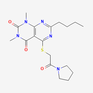 molecular formula C18H25N5O3S B2725884 7-Butyl-1,3-dimethyl-5-(2-oxo-2-pyrrolidin-1-ylethyl)sulfanylpyrimido[4,5-d]pyrimidine-2,4-dione CAS No. 893904-56-8