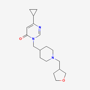 molecular formula C18H27N3O2 B2725915 6-Cyclopropyl-3-({1-[(oxolan-3-yl)methyl]piperidin-4-yl}methyl)-3,4-dihydropyrimidin-4-one CAS No. 2175978-44-4
