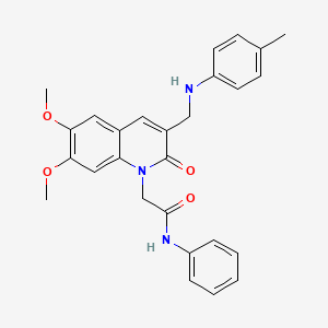 molecular formula C27H27N3O4 B2725917 2-(6,7-二甲氧基-2-氧代-3-((对甲苯胺基)甲基)喹啉-1(2H)-基)-N-苯基乙酰胺 CAS No. 894551-27-0