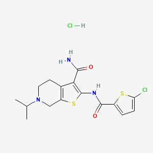 molecular formula C16H19Cl2N3O2S2 B2725919 2-(5-Chlorothiophene-2-carboxamido)-6-isopropyl-4,5,6,7-tetrahydrothieno[2,3-c]pyridine-3-carboxamide hydrochloride CAS No. 1216655-45-6