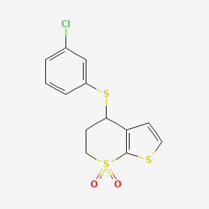molecular formula C13H11ClO2S3 B2725928 4-(3-chlorophenyl)sulfanyl-5,6-dihydro-4H-thieno[2,3-b]thiopyran 7,7-dioxide CAS No. 339019-27-1