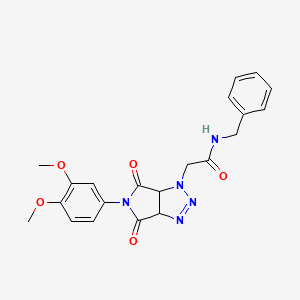 molecular formula C21H21N5O5 B2725948 N-benzyl-2-[5-(3,4-dimethoxyphenyl)-4,6-dioxo-4,5,6,6a-tetrahydropyrrolo[3,4-d][1,2,3]triazol-1(3aH)-yl]acetamide CAS No. 1052612-45-9