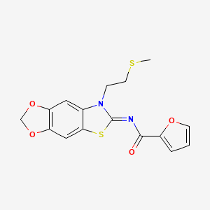 molecular formula C16H14N2O4S2 B2725952 (Z)-N-(7-(2-(methylthio)ethyl)-[1,3]dioxolo[4',5':4,5]benzo[1,2-d]thiazol-6(7H)-ylidene)furan-2-carboxamide CAS No. 1007011-59-7