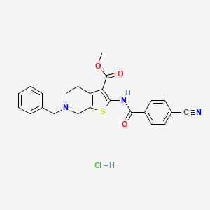 molecular formula C24H22ClN3O3S B2725962 Methyl 6-benzyl-2-(4-cyanobenzamido)-4,5,6,7-tetrahydrothieno[2,3-c]pyridine-3-carboxylate hydrochloride CAS No. 1189645-64-4