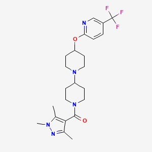 molecular formula C23H30F3N5O2 B2725963 4-{[5-(trifluoromethyl)pyridin-2-yl]oxy}-1'-(1,3,5-trimethyl-1H-pyrazole-4-carbonyl)-1,4'-bipiperidine CAS No. 2097933-63-4