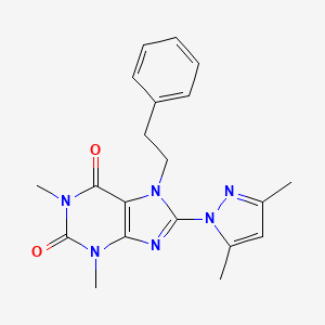 molecular formula C20H22N6O2 B2725964 8-(3,5-dimethyl-1H-pyrazol-1-yl)-1,3-dimethyl-7-phenethyl-1H-purine-2,6(3H,7H)-dione CAS No. 493016-16-3