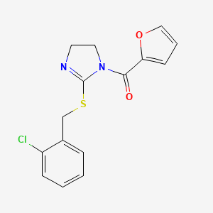 molecular formula C15H13ClN2O2S B2725967 [2-[(2-Chlorophenyl)methylsulfanyl]-4,5-dihydroimidazol-1-yl]-(furan-2-yl)methanone CAS No. 851804-19-8