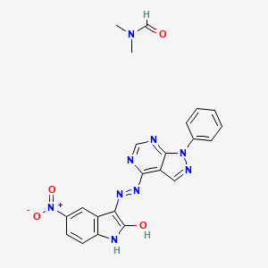 molecular formula C22H19N9O4 B2725968 (3Z)-5-硝基-3-(2-{1-苯基-1H-吡唑并[3,4-d]嘧啶-4-基}肼基)-2,3-二氢-1H-吲哚-2-酮; N,N-二甲基甲酰胺 CAS No. 381724-20-5