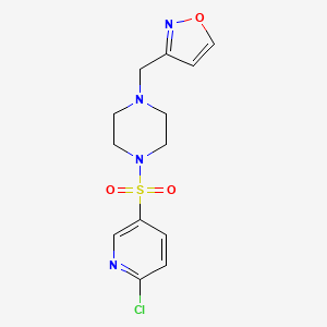 molecular formula C13H15ClN4O3S B2725979 3-[[4-(6-Chloropyridin-3-yl)sulfonylpiperazin-1-yl]methyl]-1,2-oxazole CAS No. 1436193-43-9