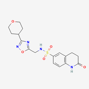 molecular formula C17H20N4O5S B2725982 2-oxo-N-((3-(tetrahydro-2H-pyran-4-yl)-1,2,4-oxadiazol-5-yl)methyl)-1,2,3,4-tetrahydroquinoline-6-sulfonamide CAS No. 2034518-71-1