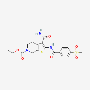 molecular formula C19H21N3O6S2 B2725990 ethyl 3-carbamoyl-2-(4-(methylsulfonyl)benzamido)-4,5-dihydrothieno[2,3-c]pyridine-6(7H)-carboxylate CAS No. 896347-25-4