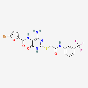 molecular formula C18H13BrF3N5O4S B2726006 N-(4-amino-6-oxo-2-((2-oxo-2-((3-(trifluoromethyl)phenyl)amino)ethyl)thio)-1,6-dihydropyrimidin-5-yl)-5-bromofuran-2-carboxamide CAS No. 888428-81-7