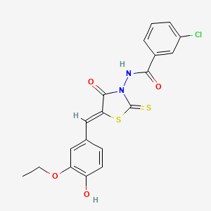 molecular formula C19H15ClN2O4S2 B2726008 (Z)-3-chloro-N-(5-(3-ethoxy-4-hydroxybenzylidene)-4-oxo-2-thioxothiazolidin-3-yl)benzamide CAS No. 638138-45-1