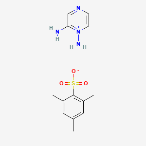 molecular formula C13H18N4O3S B2726011 Pyrazin-1-ium-1,2-diamine;2,4,6-trimethylbenzenesulfonate CAS No. 55643-72-6
