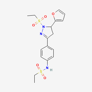 molecular formula C17H21N3O5S2 B2726031 N-(4-(1-(ethylsulfonyl)-5-(furan-2-yl)-4,5-dihydro-1H-pyrazol-3-yl)phenyl)ethanesulfonamide CAS No. 797775-13-4