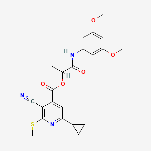 molecular formula C22H23N3O5S B2726033 1-[(3,5-Dimethoxyphenyl)carbamoyl]ethyl 3-cyano-6-cyclopropyl-2-(methylsulfanyl)pyridine-4-carboxylate CAS No. 1110857-58-3