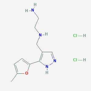 molecular formula C11H18Cl2N4O B2726046 (2-aminoethyl)({[3-(5-methylfuran-2-yl)-1H-pyrazol-4-yl]methyl})amine dihydrochloride CAS No. 1909348-39-5