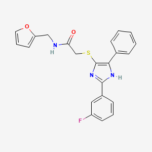 molecular formula C22H18FN3O2S B2726058 2-{[2-(3-fluorophenyl)-5-phenyl-1H-imidazol-4-yl]thio}-N-(2-furylmethyl)acetamide CAS No. 901233-59-8