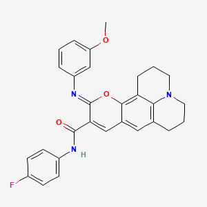 molecular formula C29H26FN3O3 B2726066 (11Z)-N-(4-fluorophenyl)-11-[(3-methoxyphenyl)imino]-2,3,6,7-tetrahydro-1H,5H,11H-pyrano[2,3-f]pyrido[3,2,1-ij]quinoline-10-carboxamide CAS No. 1321816-63-0