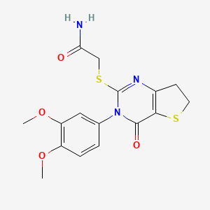 molecular formula C16H17N3O4S2 B2726074 2-[[3-(3,4-Dimethoxyphenyl)-4-oxo-6,7-dihydrothieno[3,2-d]pyrimidin-2-yl]sulfanyl]acetamide CAS No. 877655-60-2