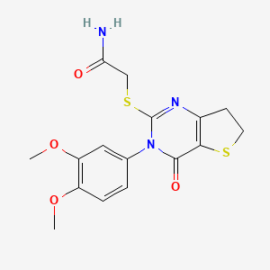 molecular formula C16H17N3O4S2 B2726074 2-[[3-(3,4-二甲氧基苯基)-4-氧代-6,7-二氢噻吩并[3,2-d]嘧啶-2-基]硫基]乙酰胺 CAS No. 877655-60-2