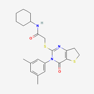 molecular formula C22H27N3O2S2 B2726076 N-cyclohexyl-2-((3-(3,5-dimethylphenyl)-4-oxo-3,4,6,7-tetrahydrothieno[3,2-d]pyrimidin-2-yl)thio)acetamide CAS No. 877653-79-7