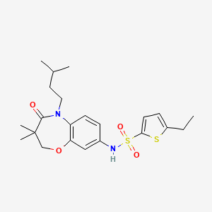 molecular formula C22H30N2O4S2 B2726080 5-乙基-N-(5-异戊基-3,3-二甲基-4-氧代-2,3,4,5-四氢苯并[b][1,4]噁唑-8-基)噻吩-2-磺酰胺 CAS No. 922022-44-4