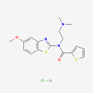 molecular formula C17H20ClN3O2S2 B2726085 N-(2-(dimethylamino)ethyl)-N-(5-methoxybenzo[d]thiazol-2-yl)thiophene-2-carboxamide hydrochloride CAS No. 1215515-87-9