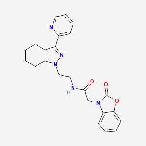 molecular formula C23H23N5O3 B2726089 2-(2-氧代苯并噁唑-3(2H)-基)-N-(2-(3-(吡啶-2-基)-4,5,6,7-四氢-1H-吲哚-1-基)乙基)乙酰胺 CAS No. 1796967-02-6