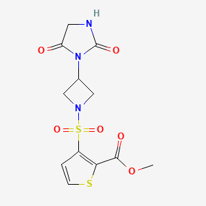 molecular formula C12H13N3O6S2 B2726096 Methyl 3-((3-(2,5-dioxoimidazolidin-1-yl)azetidin-1-yl)sulfonyl)thiophene-2-carboxylate CAS No. 2034311-36-7