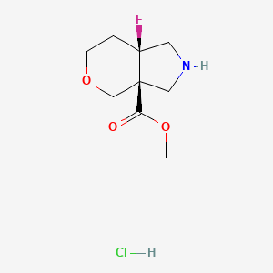 molecular formula C9H15ClFNO3 B2726108 甲基 (3aR,7aR)-7a-氟-1,2,3,4,6,7-六氢吡喃[3,4-c]吡咯-3a-甲酸酯；盐酸盐 CAS No. 2377004-15-2