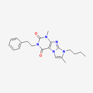 molecular formula C21H25N5O2 B2726115 8-butyl-1,7-dimethyl-3-phenethyl-1H-imidazo[2,1-f]purine-2,4(3H,8H)-dione CAS No. 887464-07-5
