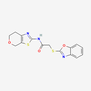 molecular formula C15H13N3O3S2 B2726116 2-(苯并[1,3]噁唑-2-基硫)-N-(6,7-二氢-4H-吡喃并[4,3-d]噻唑-2-基)乙酰胺 CAS No. 1421477-24-8